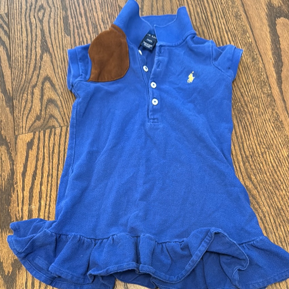 Ralph Lauren Casual Blue and Brown Dress with Ruffled Hem